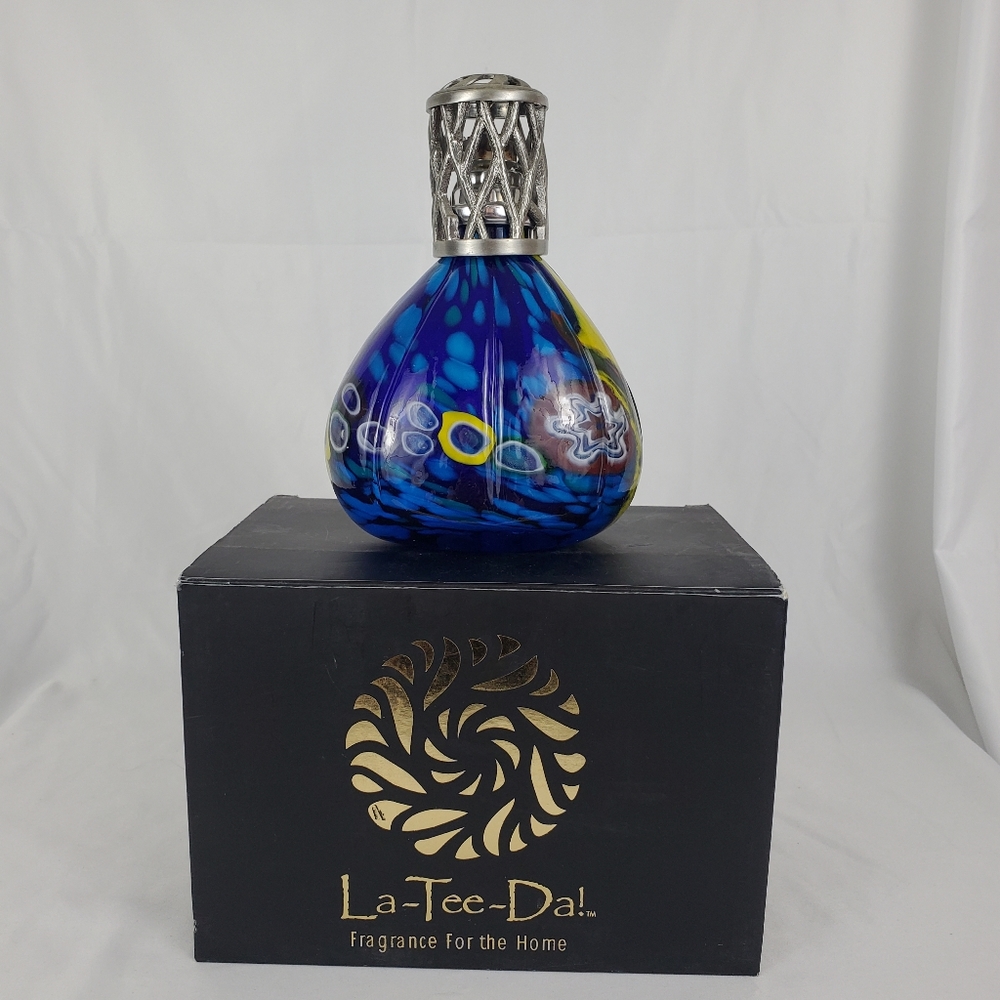 La Tee Da Let it Shine Olive Blue Yellow Mosaic Effusion Fragrance Lamp 6.5"